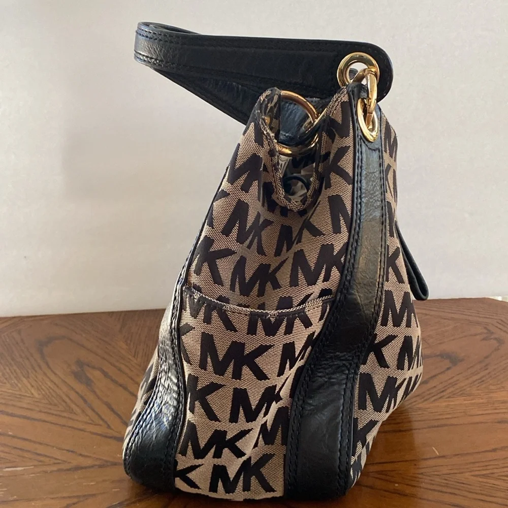 Michael Kors Brown and Black MK Logo Shoulder Bag - Picture 3 of 8
